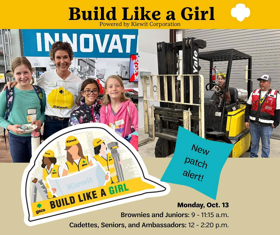 Build Like a Girl event announcement graphic with program times